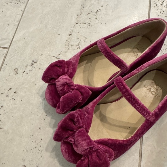 Janie and Jack Toddler Girl’s Velvet Magenta Bow Ballet Slipper Flat Shoes - Picture 5 of 7